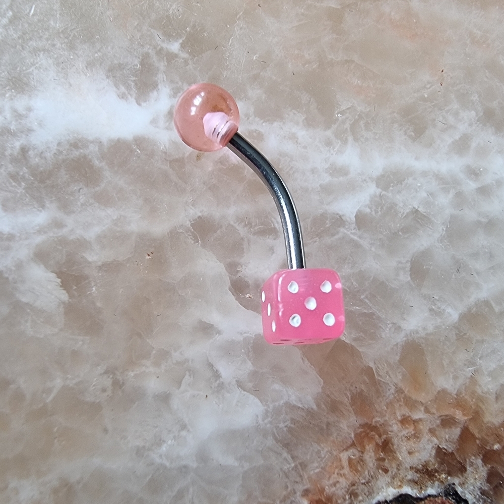 🆕️ Dice Surgical Steel Body Jewelry Pink Dice Belly Button Ring